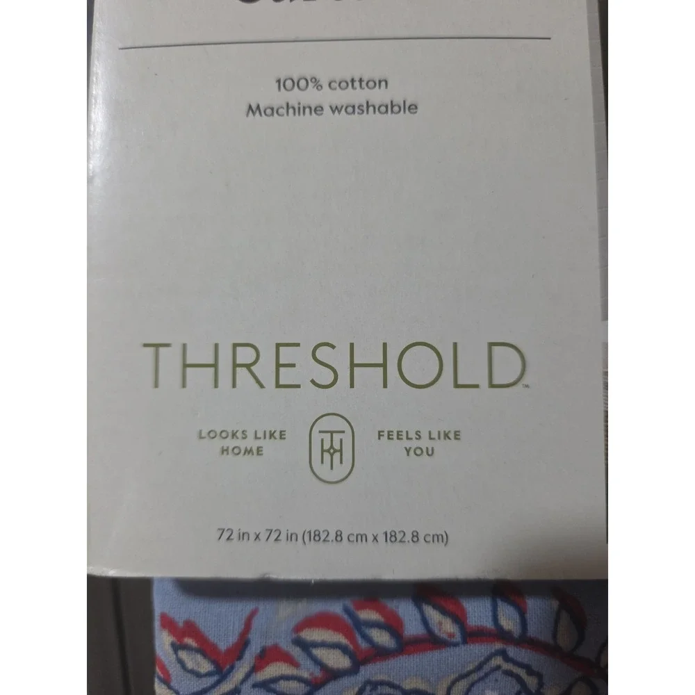 Threshold Shower Curtain Americana Floral 100% Cotton Blue Border 72x72 New